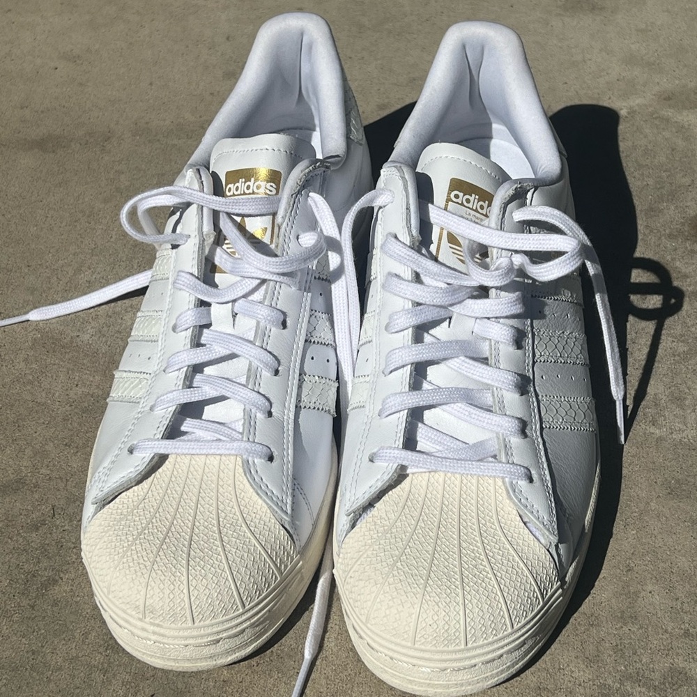 adidas White and Gold Athletic Shoes